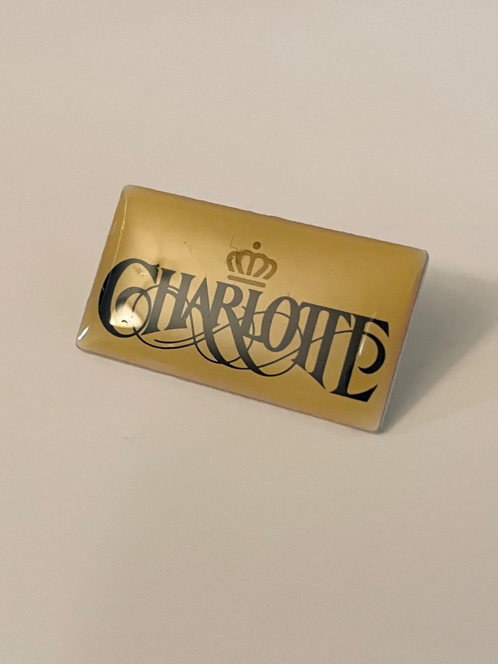 Vintage Charlotte Crown Gold Enamel Pin Badge